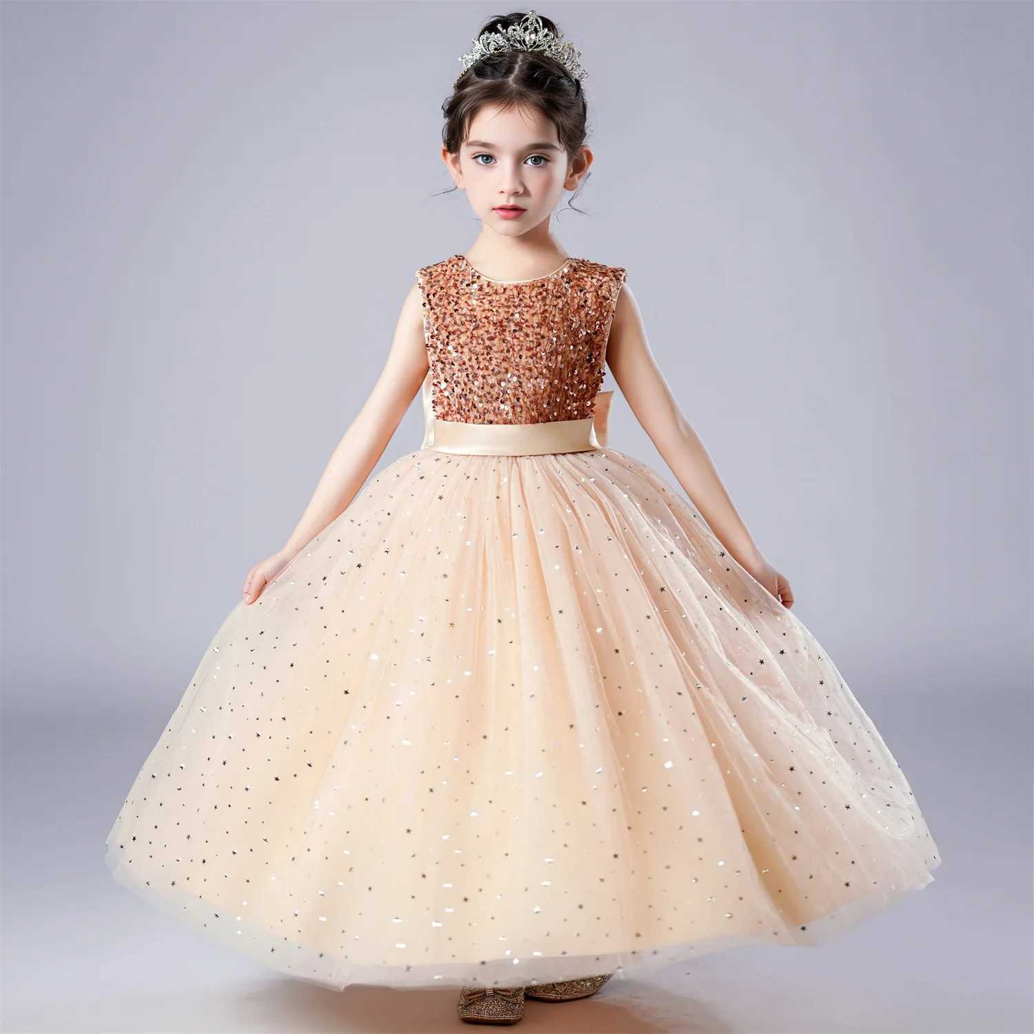 Kids Dress For Girls Wedding Mesh Long Girl Dress Elegant Princess Party Pageant Formal Gown Dress For Teen Children Z250904