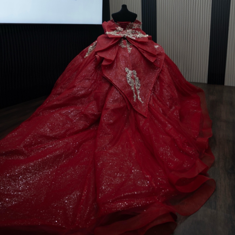 Red Princess Off the Shoulder Sweet 16 Dress Quinceanera Dresses Applique Lace Beads Bow Tull Party Birthday Vestidos 15 De Anos