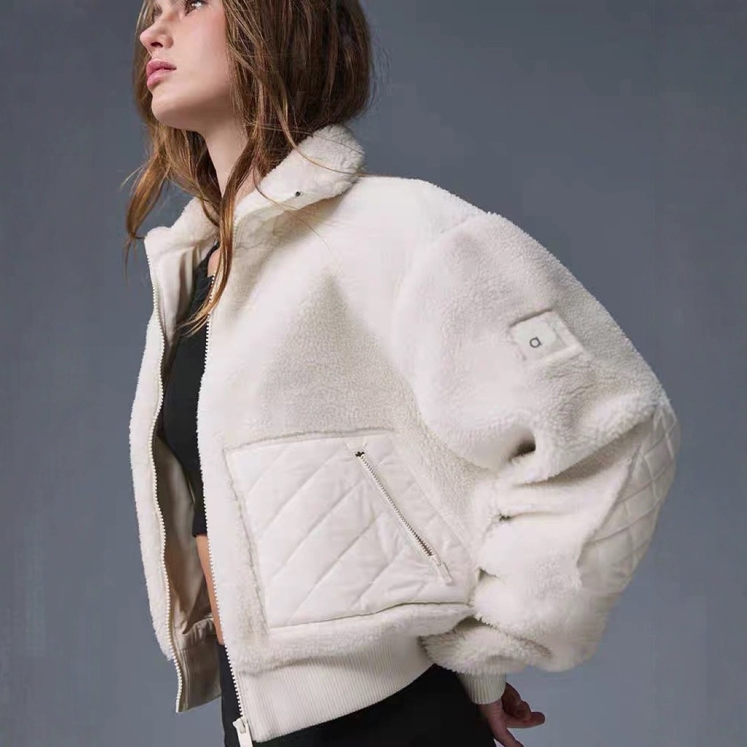 Womens Jackets Designer Letter Printed Lambswool Collar Casual Thick Warm Short Zipper bomber Jacket women Outerwear for AutumnWinter