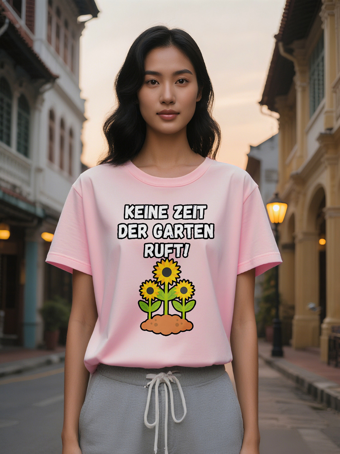 Large XL Lady Casual Crew Neck T-Shirt with No Time The Garden Call Vibrant Suower Green Leaf Design Perfect for Summer Plus Size