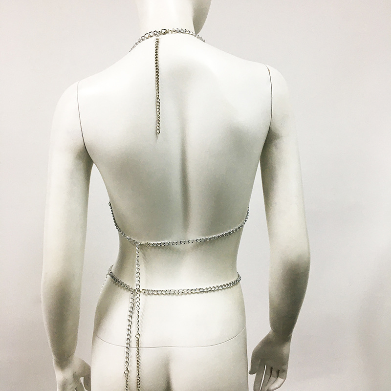 Stage Wear Mirror-Panel Body Chain Bikini Chest Chain For Performance Outfits & Music Festival Wear