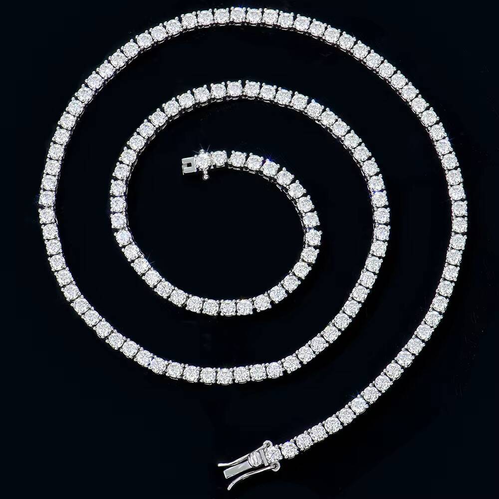 High Quality 3mm Gra Vvs Diamond 925 Sterling Silver Tennis Link Chain Real Mossanite Moissanite Jewelry Unisex Trendy Hiphop