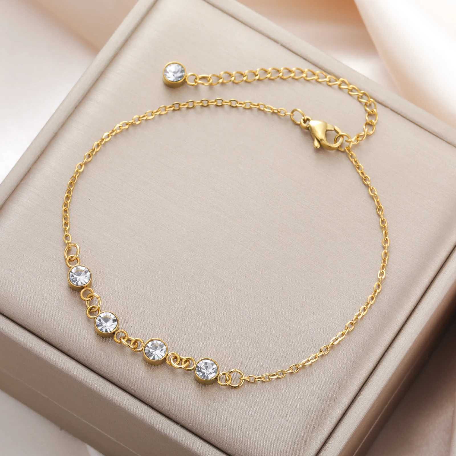 Cazador Gold Color Clear Zircon Charm Bracelet Stainless Steel Trendy Hand Bracelet for Women Jewelry Birthday Part Wedding Gift W250904