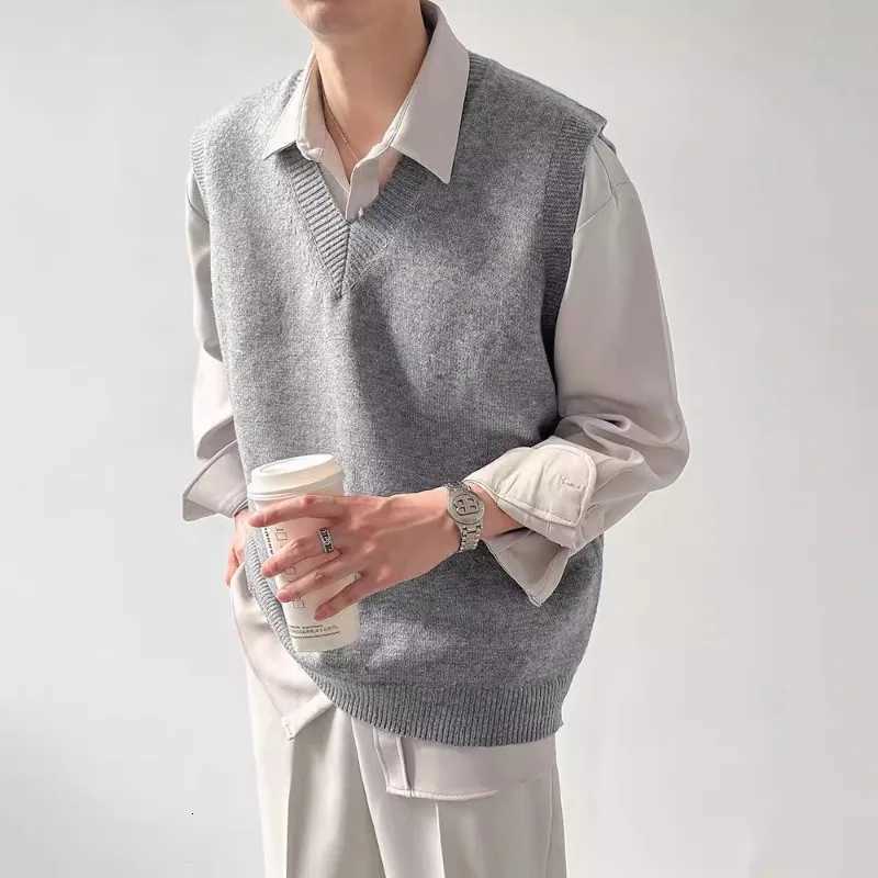 Spring Autumn Winter Koreanstyle Loose Base Knitted Sweater Sleeveless Vest Mens Inner Layer Top Pullover Vneck Sweater VestXJ250904