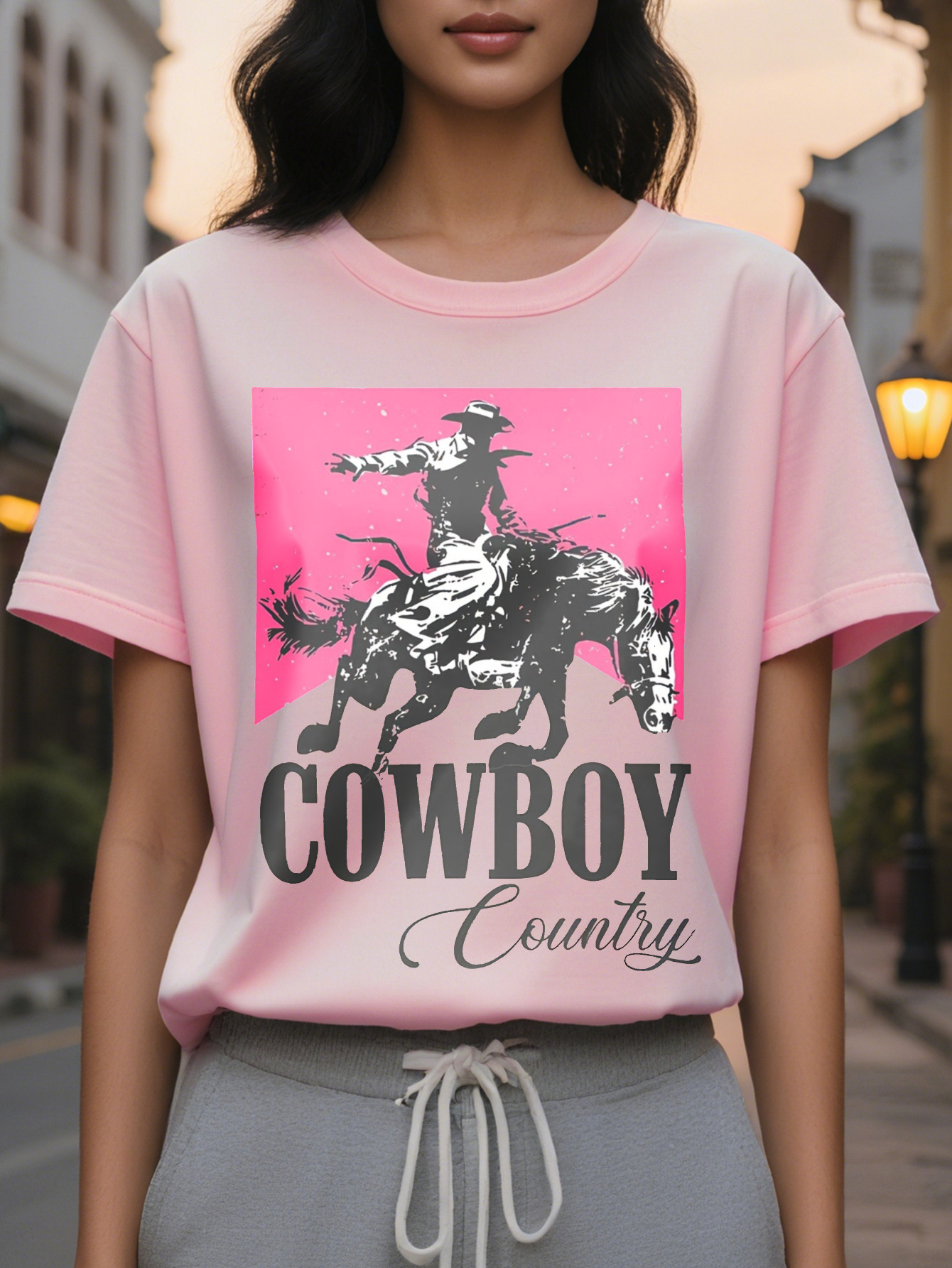 Large XL Vibrant Cowboy Letter Print Crew Neck T-Shirt Soft Breathable Short Sleeve Top Spring Summer Women's Casual Plus Size