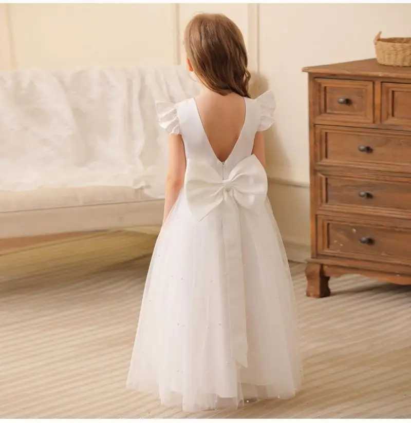 Girls New Pearl Mesh Flying Sleeve Butterfly Sweet and Cute Long Princess Dress for School Performance Runway Dress Z250904