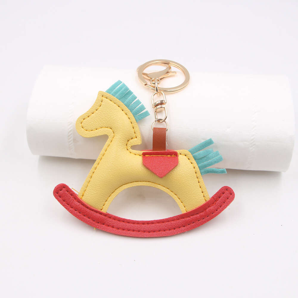 DHEssentials Creative Rocking Horse Keychain Leather Stuffed Car Pendant Backpack Charm Rotating Horse Ornament Multi-Color