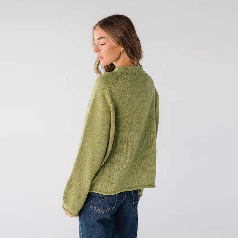 Womens Vintage Roundneck Fish Pattern Knitted Sweaters Casual Long Sleeve Soft Pullovers Autumn Winter Basics Knitted Top 250903