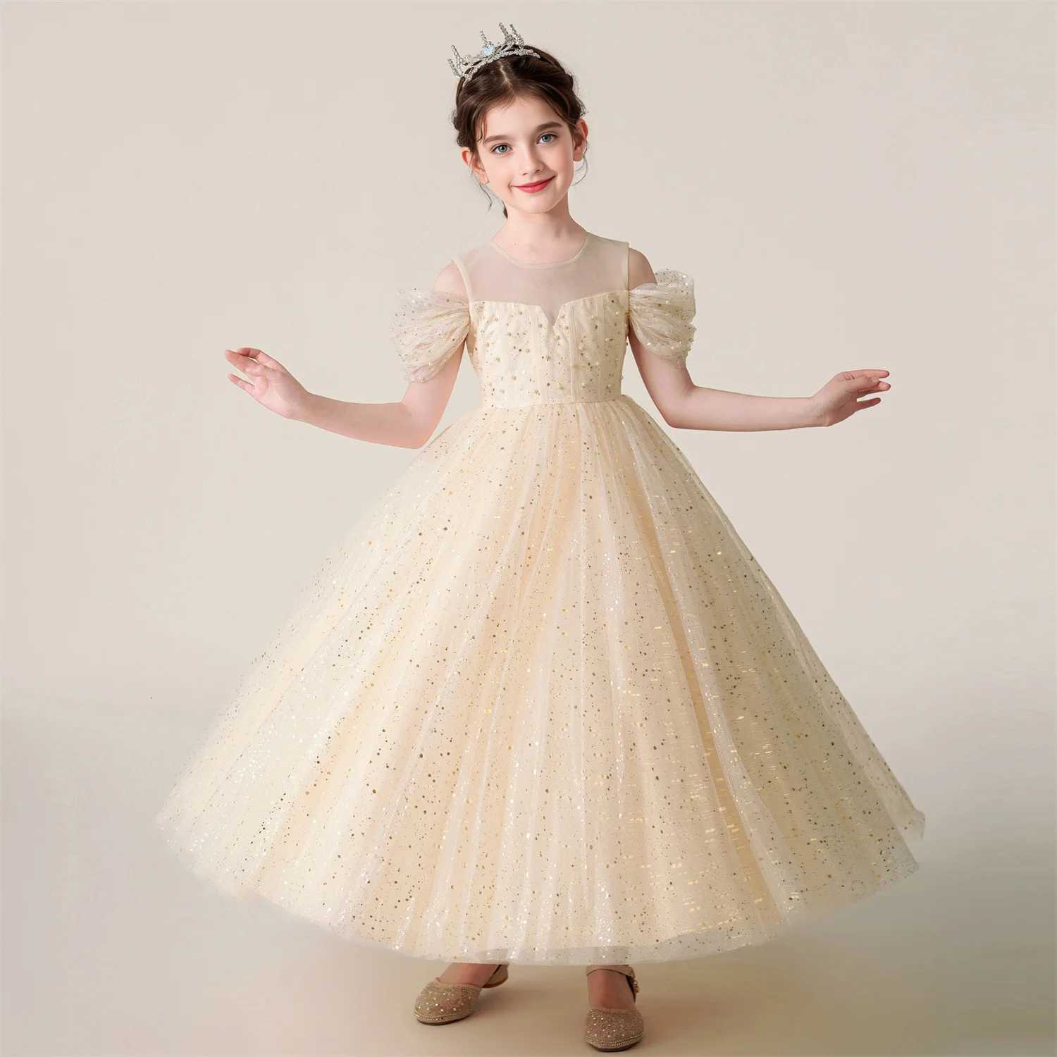 3-12 Year Children Pink Mesh Long Dress Wedding Dress Girl Princess Dress Girl Birthday Party Evening Dresses Z250904