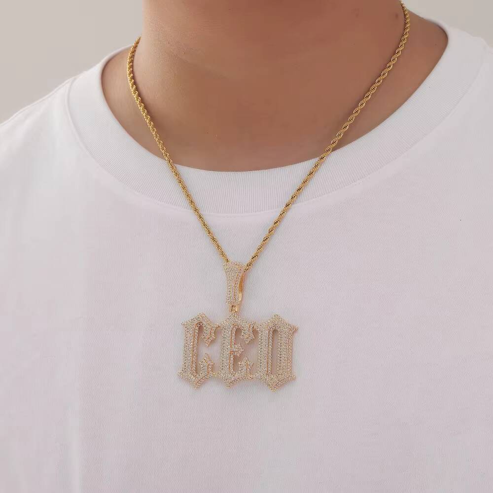 Top Hip Hop Initials Necklace Personalised Double Layer with CZ Zircon Bling Fashionable Gold Name Pendant Jewelry