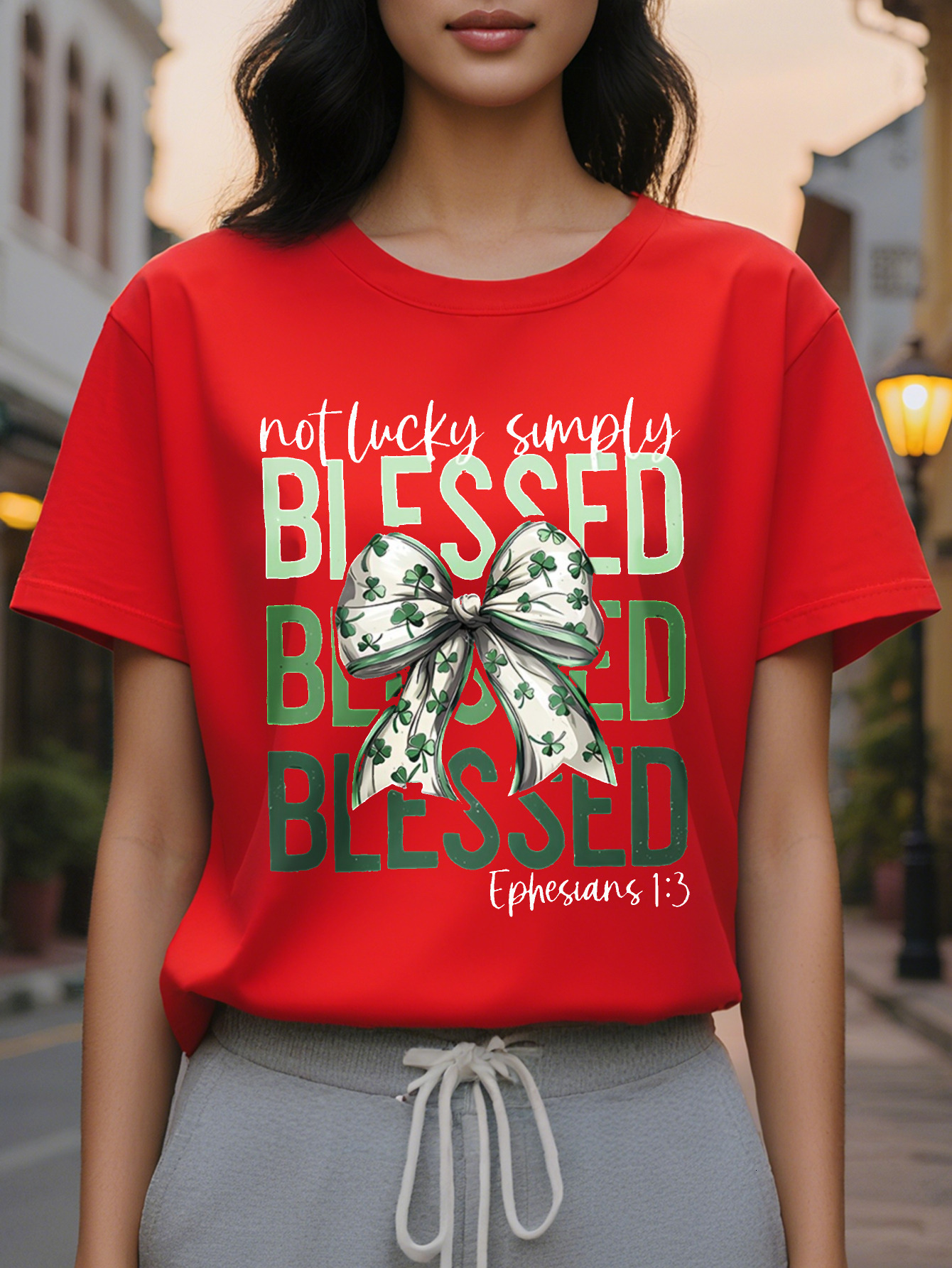 BLESSED Printed Pattern Fashion Casual All Match T-shirt Spring and Autumn New Slim Fit Slimming Top Women's Clothing