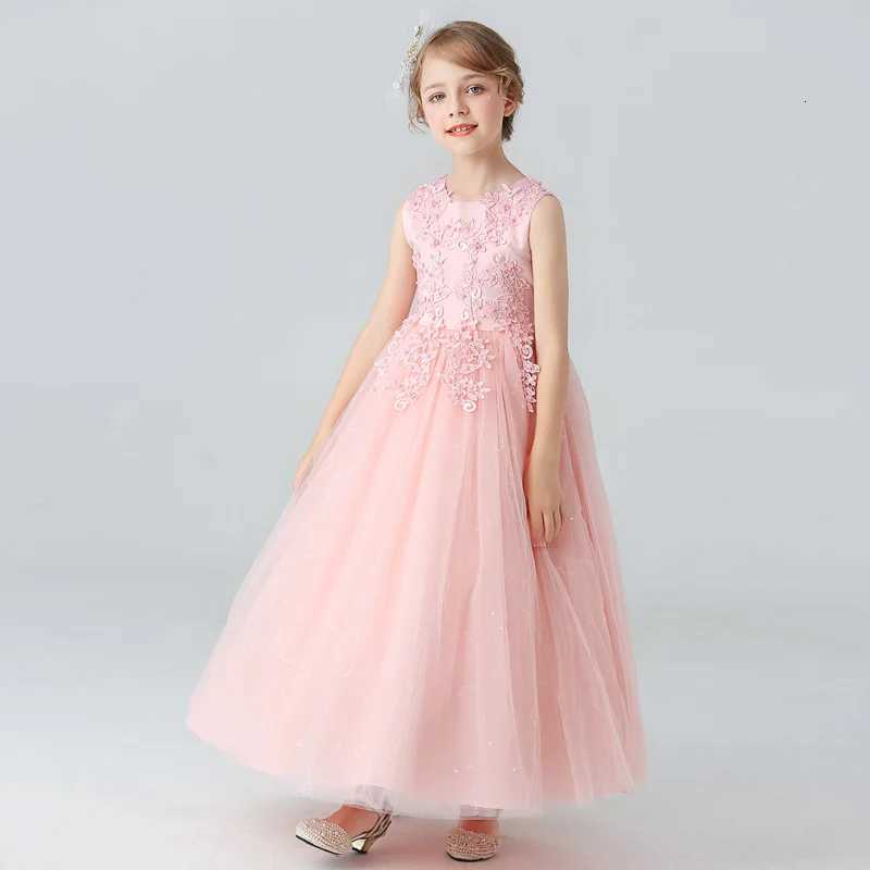 BX683 CHIldrens Long Wedding Dress Fluffy Mesh Princess 3-15 Year Old Clothing Girls Performance Ball Gown Z250904