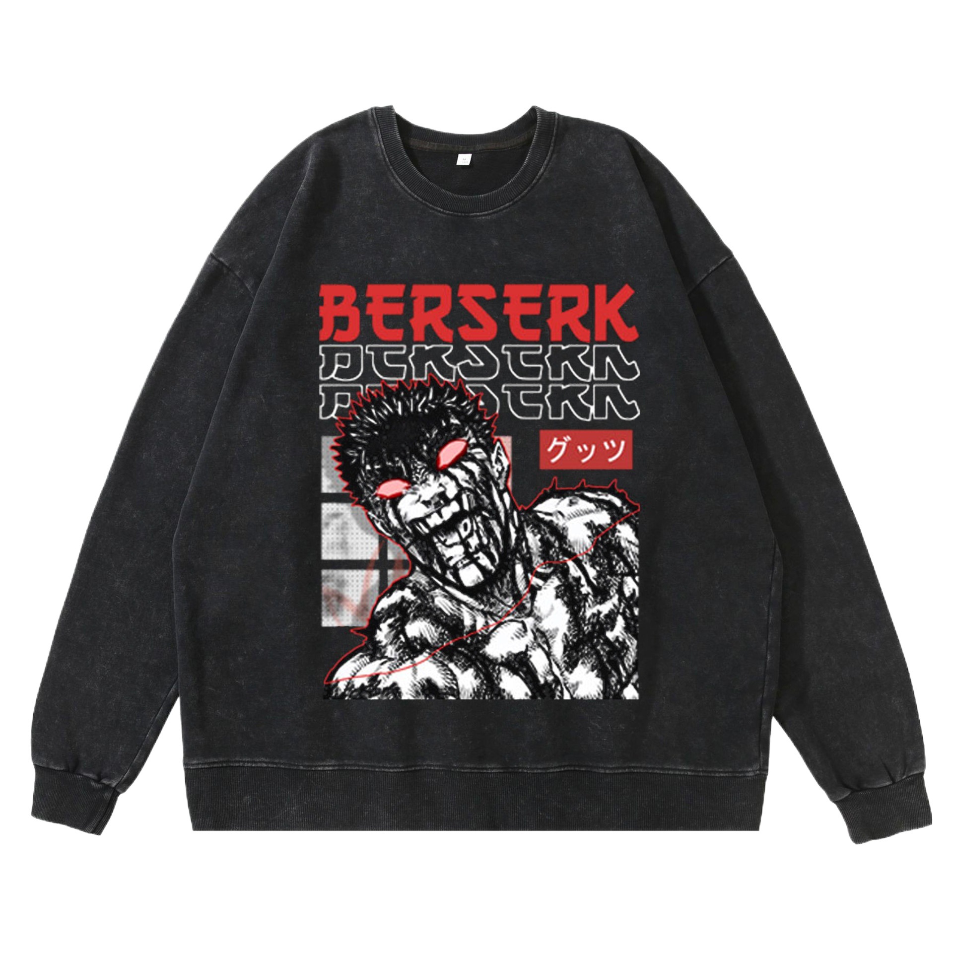 360g Heavyweight Washed Vintage Berserk Anime Street Retro Cotton Hoodie Streetwear Crewneck Hoodie - TT8262
