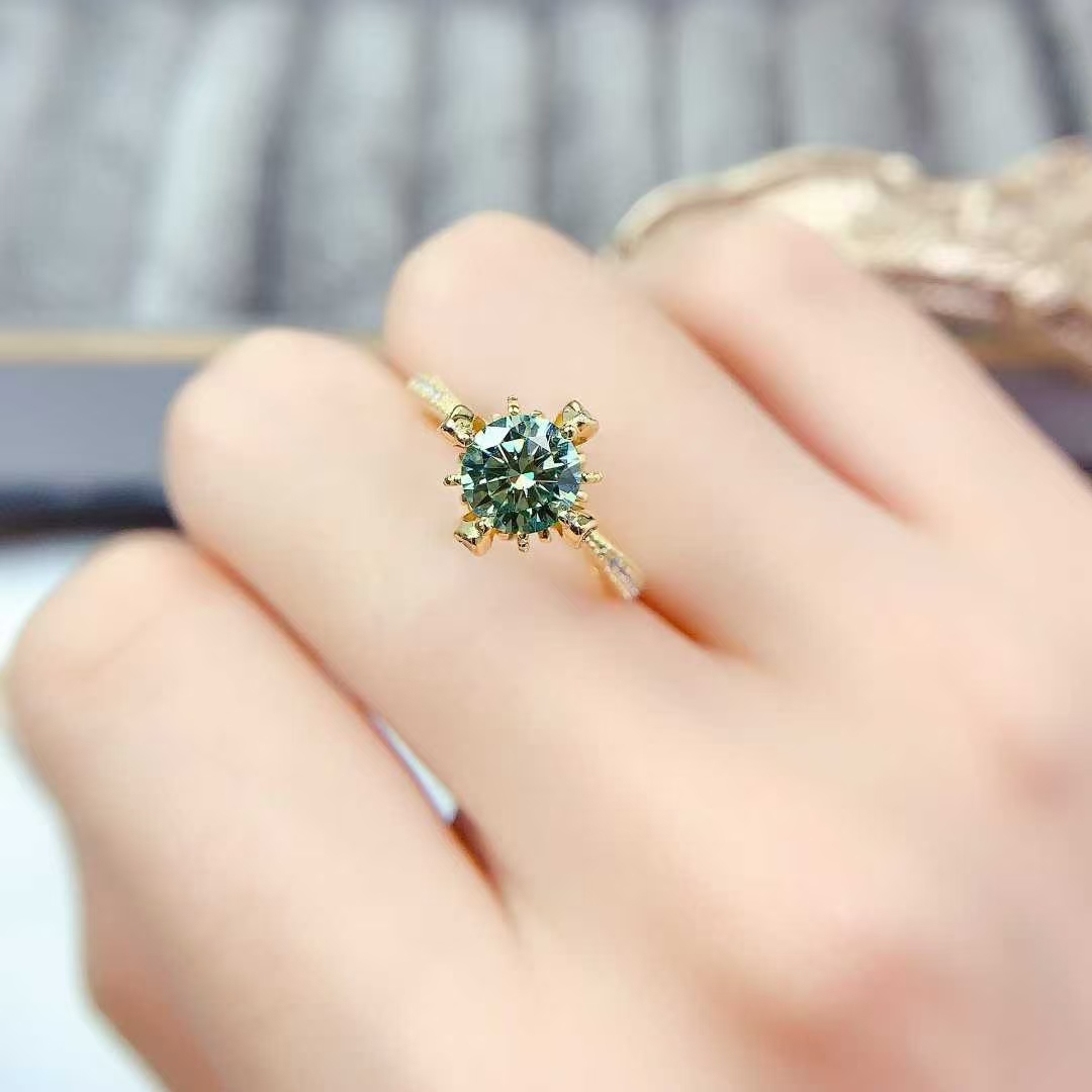 Green moissanite ring 1ct VVS grade moissanite jewelry with certificate 925 silver engagement ring for women