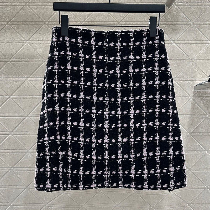 Luxury Retro Ladies Black Tweed Mini Skirt Trendy Classic High Waist A-Line Bodycon Style Skirt Party Elegant Chic Luxury Clothing S0911