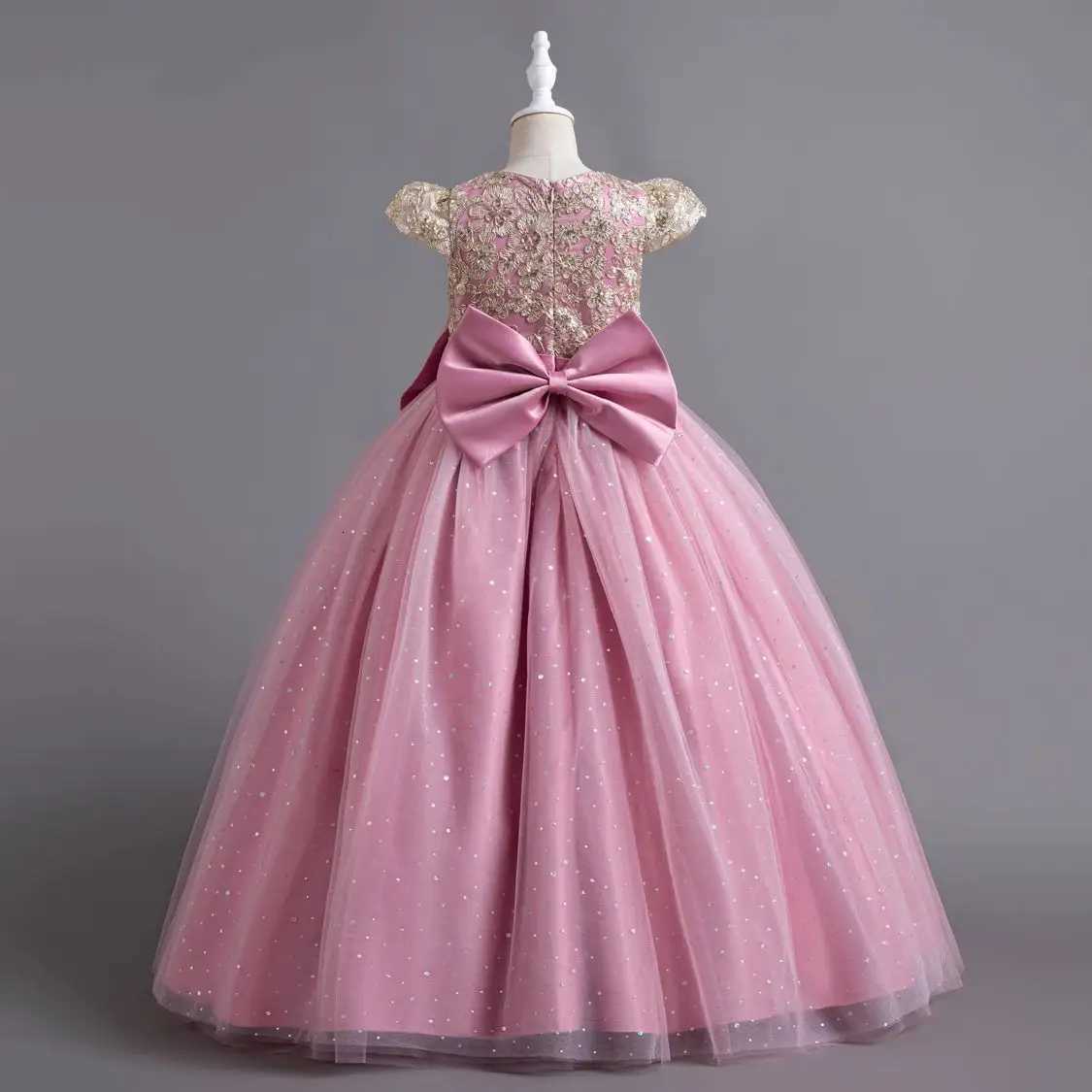 Elegant Kids Dresses For 3-12Y Girls Wedding Children Bow Bridesmaid Prom Long Gown Princess Birthday Party Embroidery Dresses Z250904
