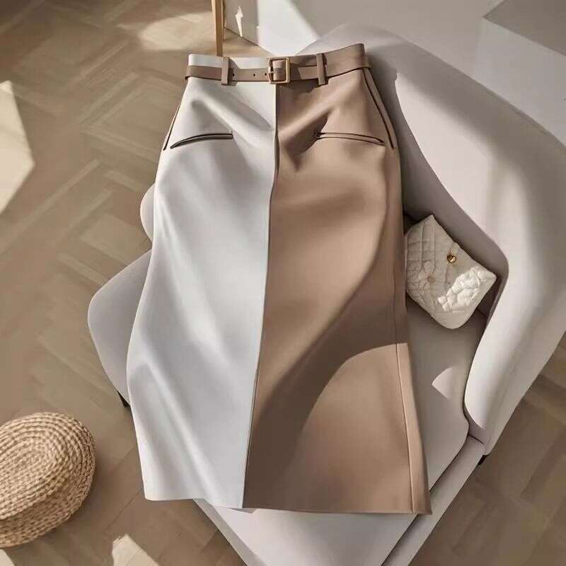 Women's Clothing Popular Chic Unique Drape Beautiful High Waist Slim Straight Small Contrast Color Skirt For Women Early Autumn