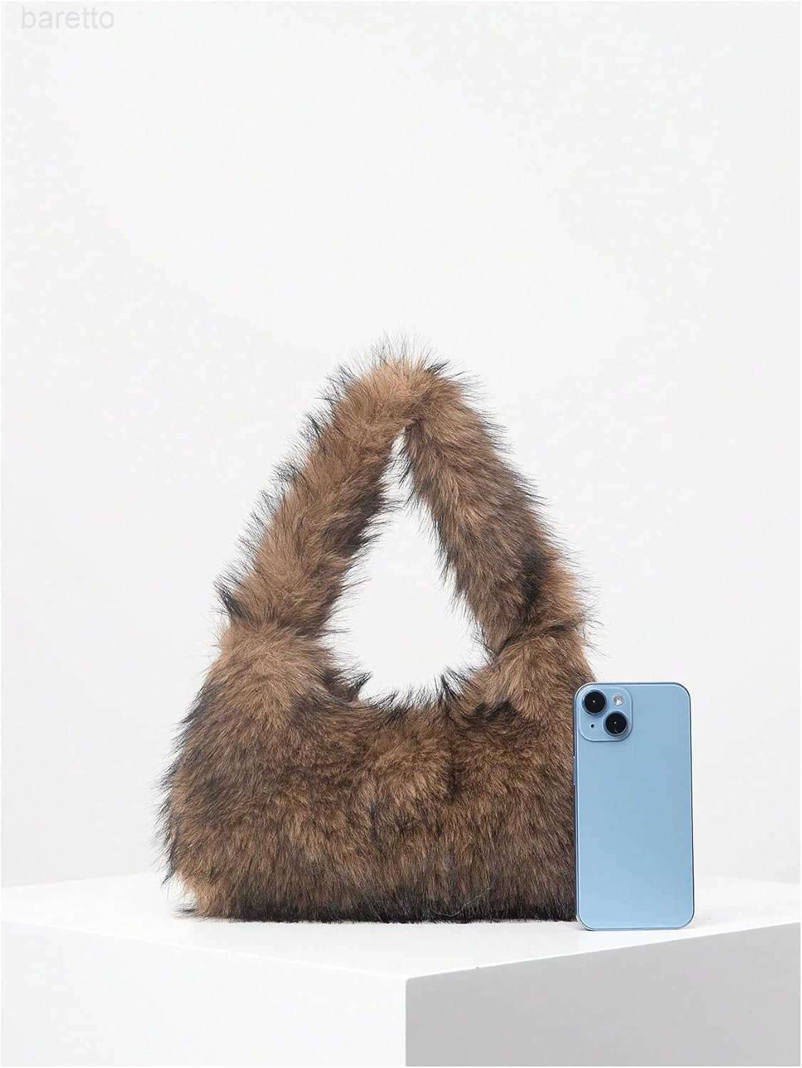 Womens Fuzzy Faux Fur Crescent Shoulder Bag Plush Purse Underarm Handbag Hobo Tote M250903