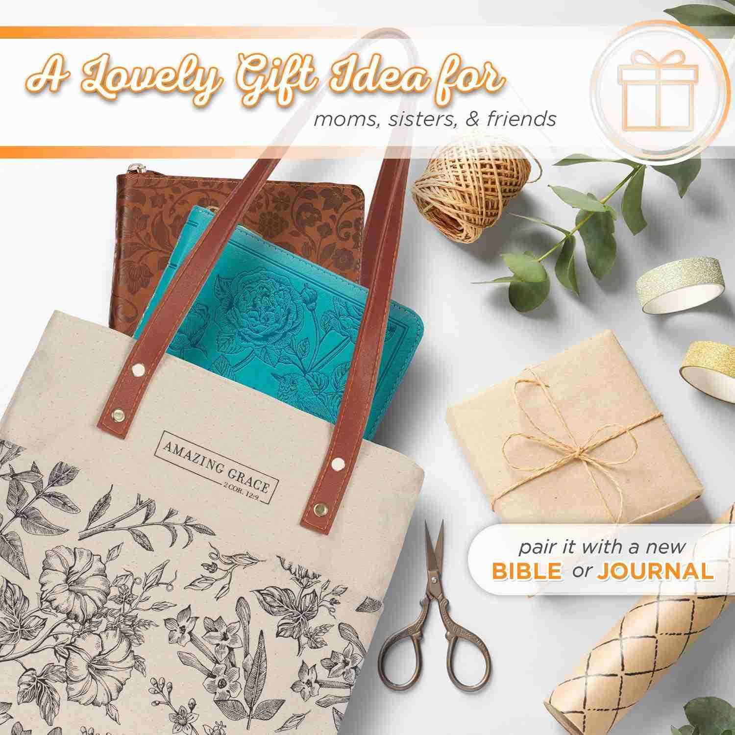 Tote Bag for Women Amazing Grace Inspirational Scripture for Shopping Supplies Books Accessories Vegan Leather Pocket Zippered CW250904