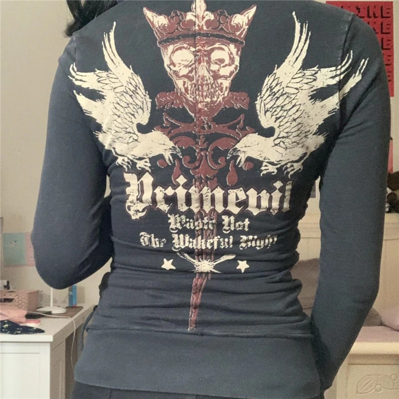 Xingqing y2k Grunge 2000s Sweatshirt Punk Gothic Women Zip Up Long Sleeve Tops E Girl Hoodie Dark Academia Aesthetic Clothes 250904