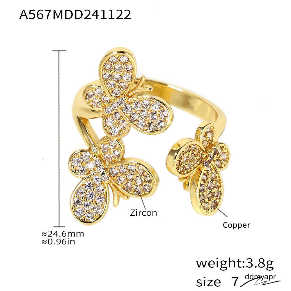 Ddmyday Gold Plated Butterfly - Open Adjustable CZ Flower Ring For Women | Dainty Bohemian Stackable Jewelry (Size 7) Ddmyday