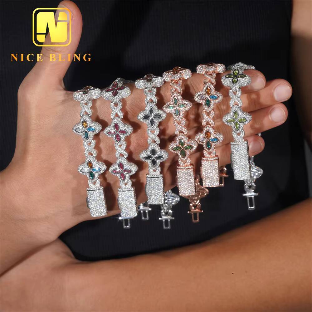 New Fashion Sells Well 925 Sterling Silver Marquise Flower Design Hip Hop Jewelry Iced Out Moissanite Infinity Bracelet Men