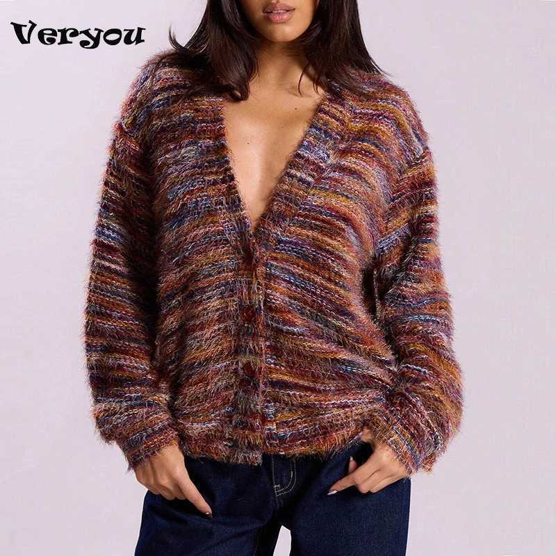 Elegant Knitted Cardigan Sweater Womens Autumn Winter Printed Loose Button Sweaters For Women V Neck Jacket Coat M250904