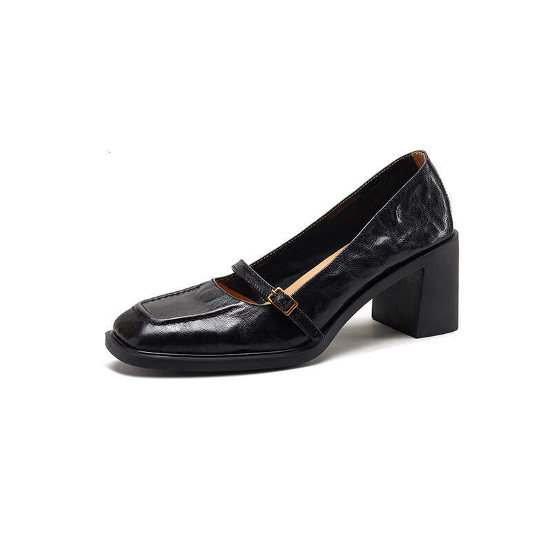 Silent Designer Shoe Small Leather for Women, Brown High Heels, 2025 New Commuter Style Chunky Heel Single Shoes