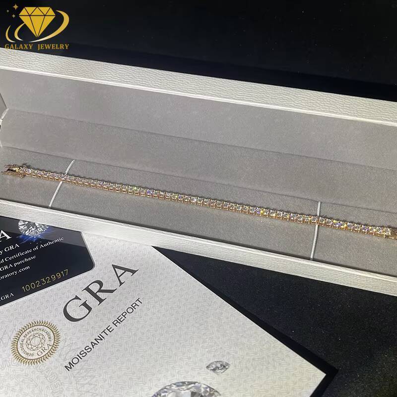 3MM Fashion Classics Jewelry S925 D VVS Moissanite Diamond Chain Rose Gold Color Tennis Bracelet Custom Lock for Men and Women