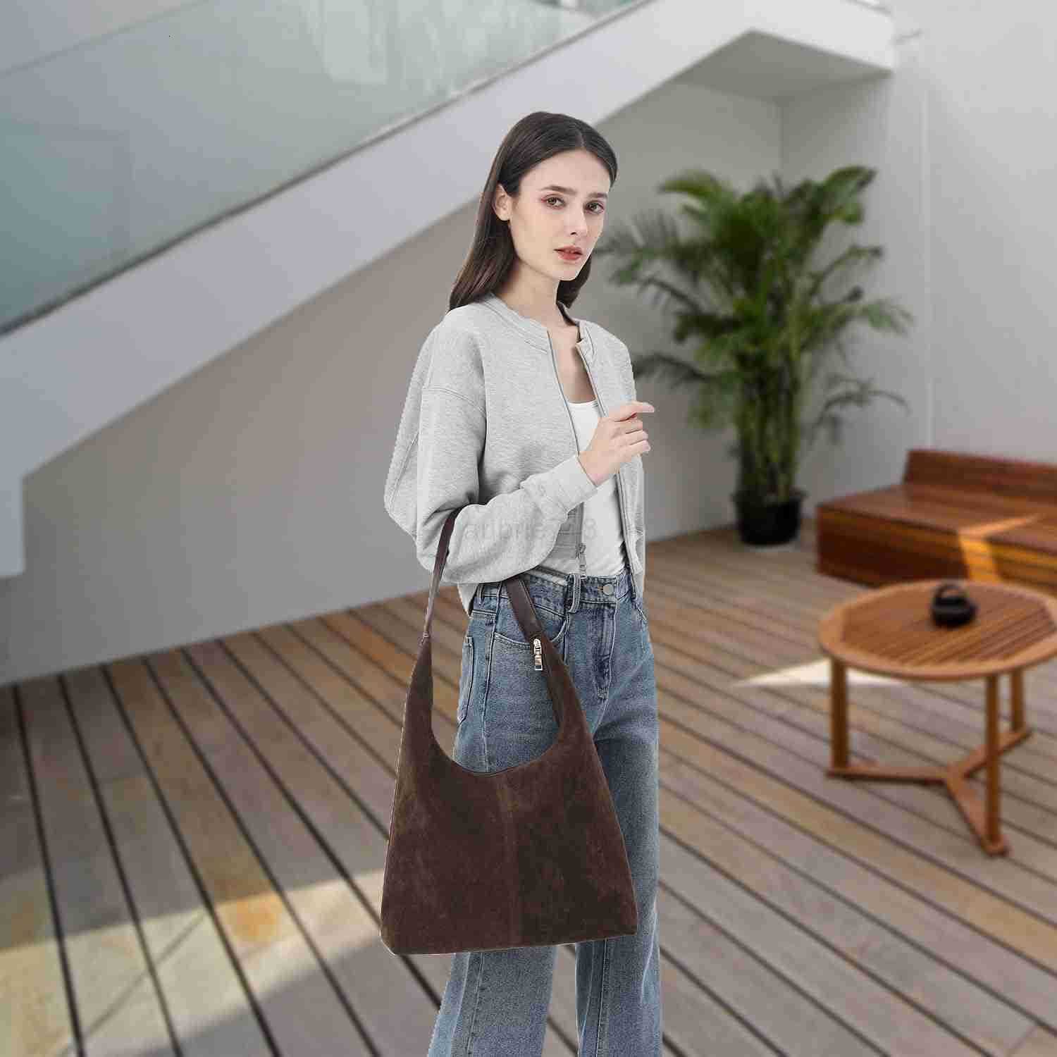 Bag for WomenSuede Tote BagSuede Hobo BagsSuede HandbagSuede Slouchy Shoulder Bag M250904