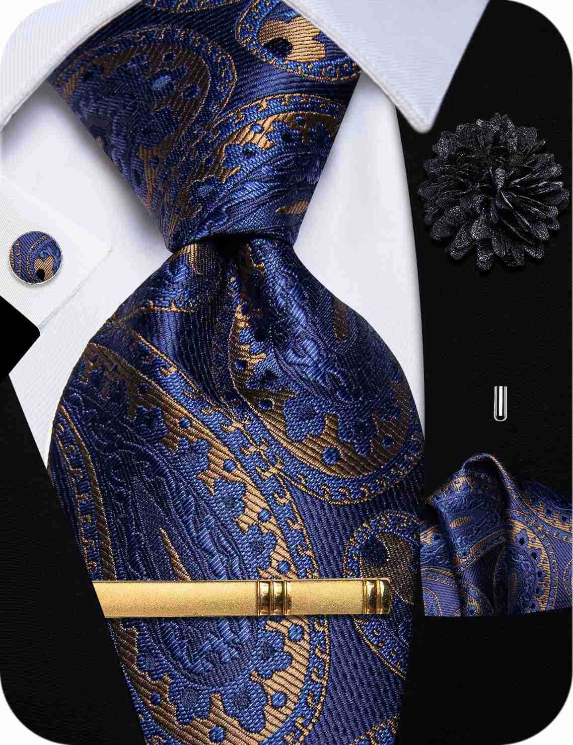 Tie and Pocket Square Cufflinks with Lapel Pin Sets for Men 5PC Wedding PartyW250904