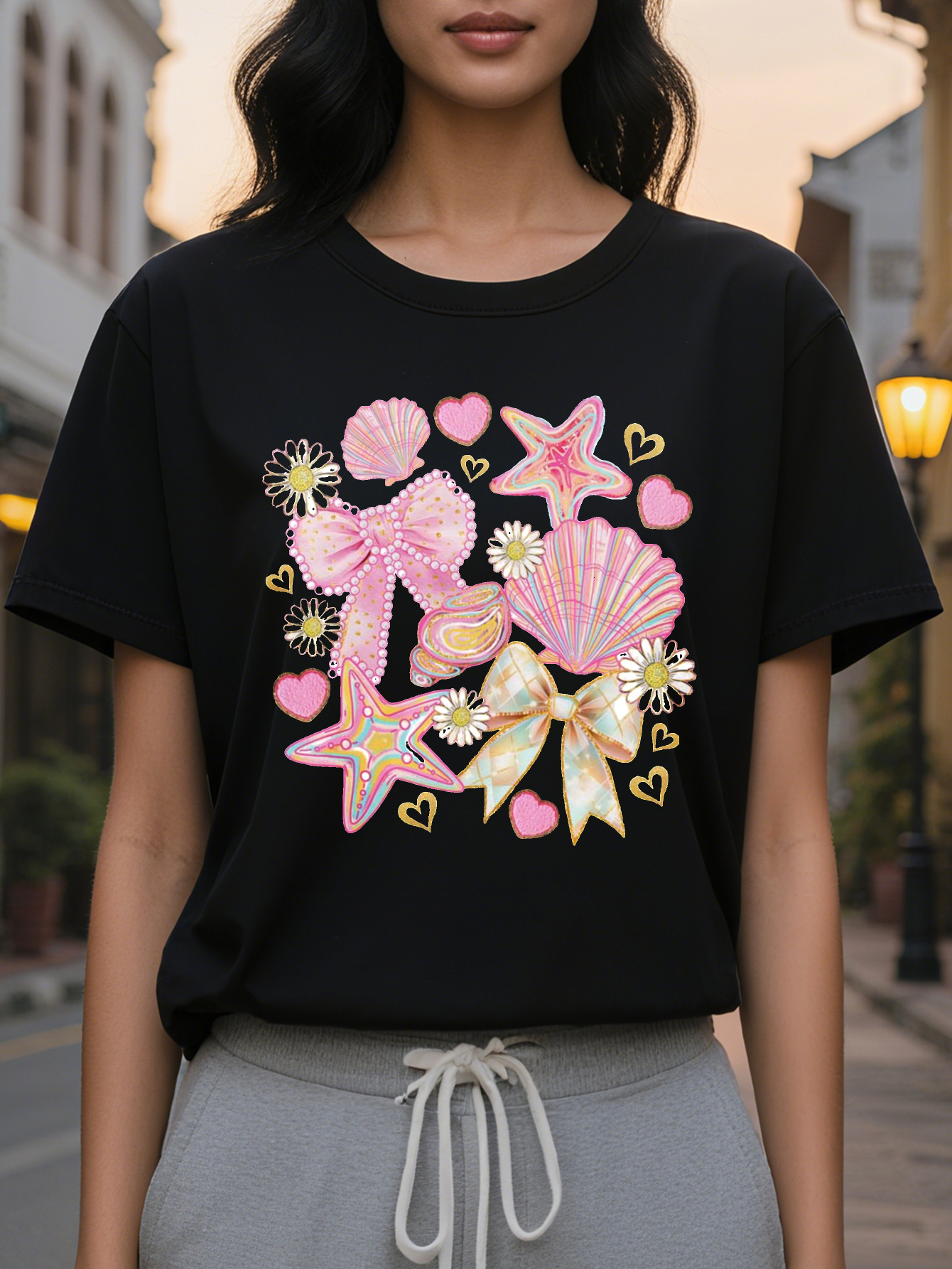 Tiered Ruffled Neck Spandex Blue Beige Sports Party Regular Size Women's Ladies' Ladies' Tee Women's T