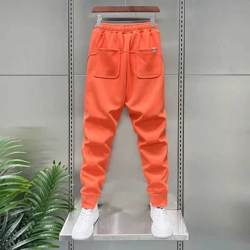 Autumn Mens orange Joggers Korean High Street Sports Trousers Cotton 9Minute Sweatpants Fashionable Mens Clothing 2024XJ250904