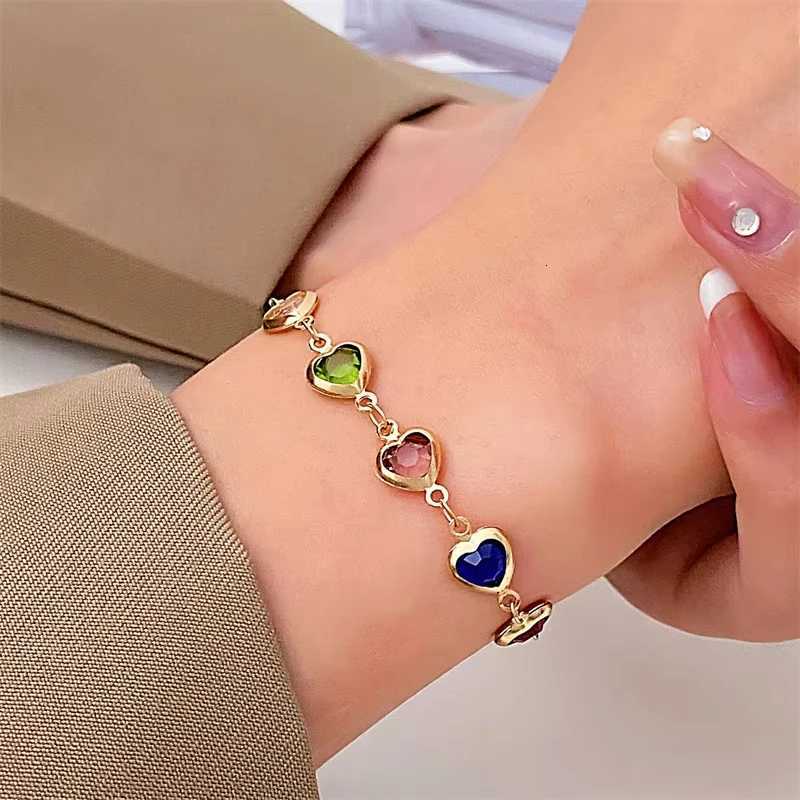 FTCY Summer Vintage Heart Shape Crystal Bracelet For Women Gold Color Chain Birthday Party Jewelry Gift For Women Girl W250904