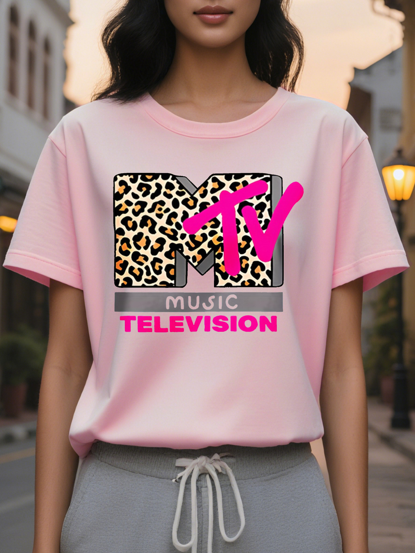 TELWVISION American Style Printed Pattern Fashion Round Neck Short Sleeve T-shirt Spring and Summer New Slim Fit