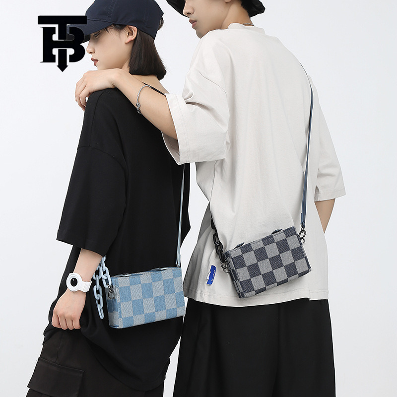 TB BHULAMTE Denim Chain Small Square Bag Men Trendy Brand Casual Versatile Fashion Korean Version Designer s bag Box Bag Canvas Single Shoulder Crossb
