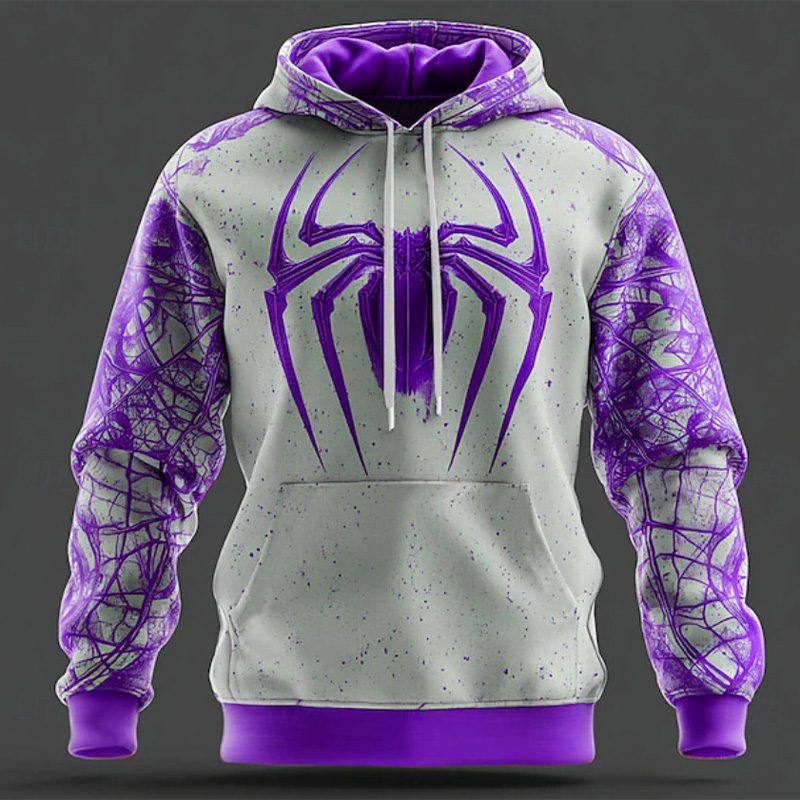 Stylish Men's American Streetwear Hooded Sweatshirt Featuring Eye-Catching Spider Pattern - Choose from Various Color Options