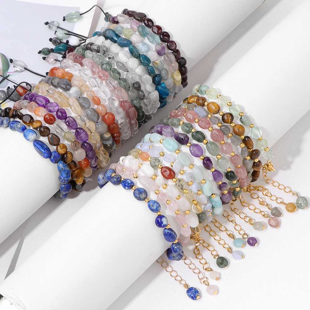 Irregular Tiger Eye Beaded Chain Bracelet Natural Stone Lis Lazuli Amethysts Fluorite Quartzs Rope Bracelets For Women MenXJ250904