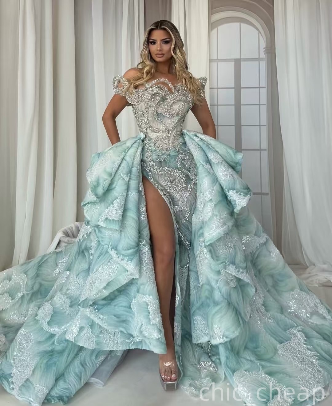 Aso Ebi Sage Mermaid Prom Dress 2025 Printed Crystals Detachable Train Evening Formal Party Birthday Dresses Robe De Sorrie Reception Gowns For Specia