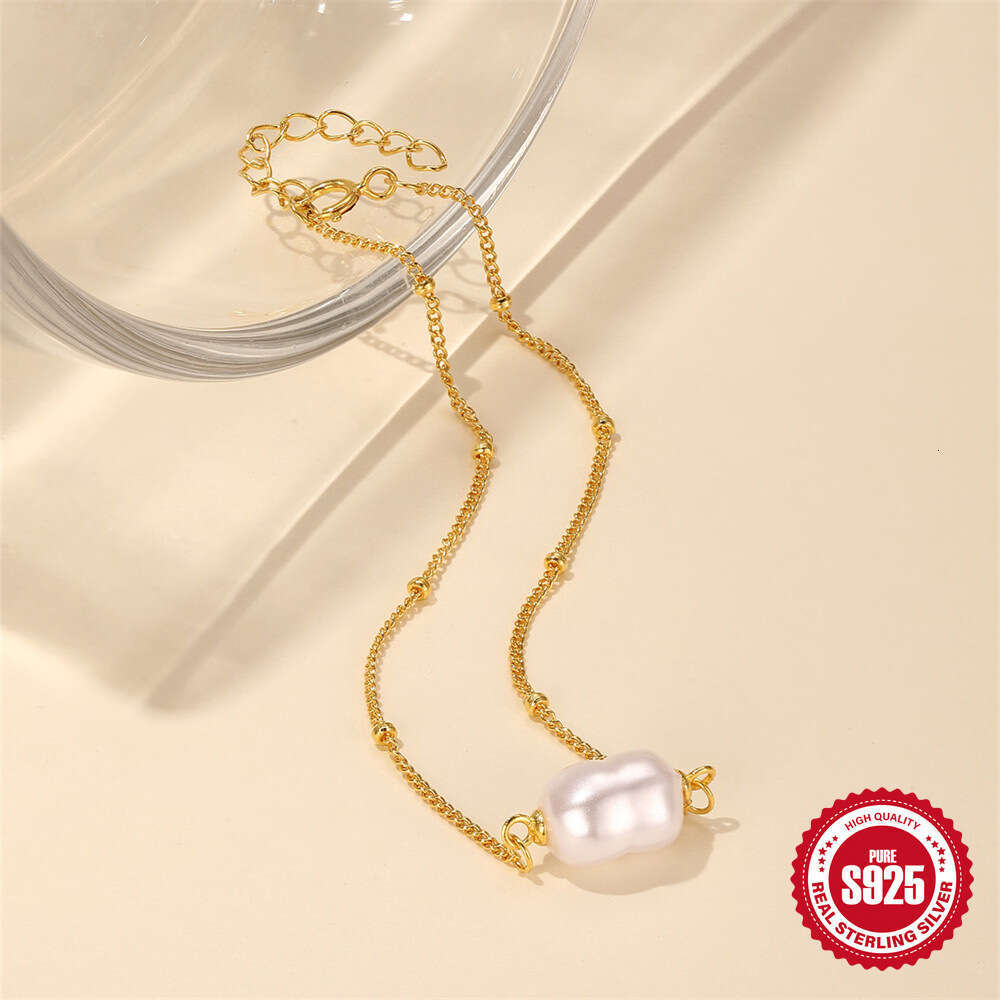Fashion Simple S Pure Sier Light Niche Pearl Personality Temperament Design Sense Minimalist Style Bracelet Necklace