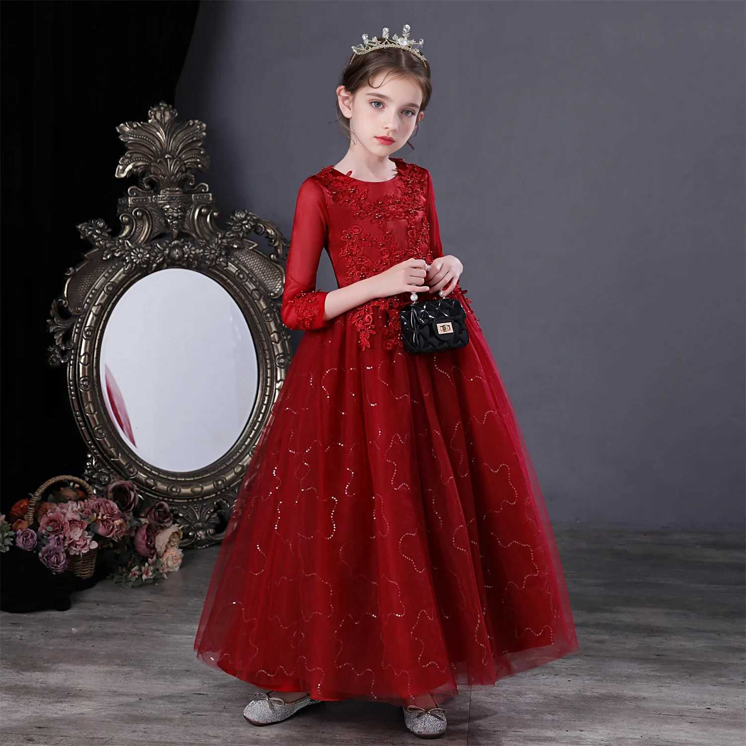 3-12 Years Baby Girl Princess Dress Party Ball Gown Wedding Lace Dresses Kids Christmas Bridesmaid Costume Birthday Party Dress Z250904