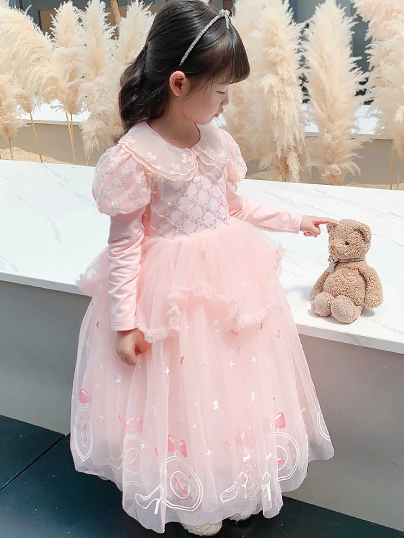 Long Sleeve Girls Formal Dress High-low Sweet Gown for Stage Catwalk Show Performance Birthday Dress Z250904