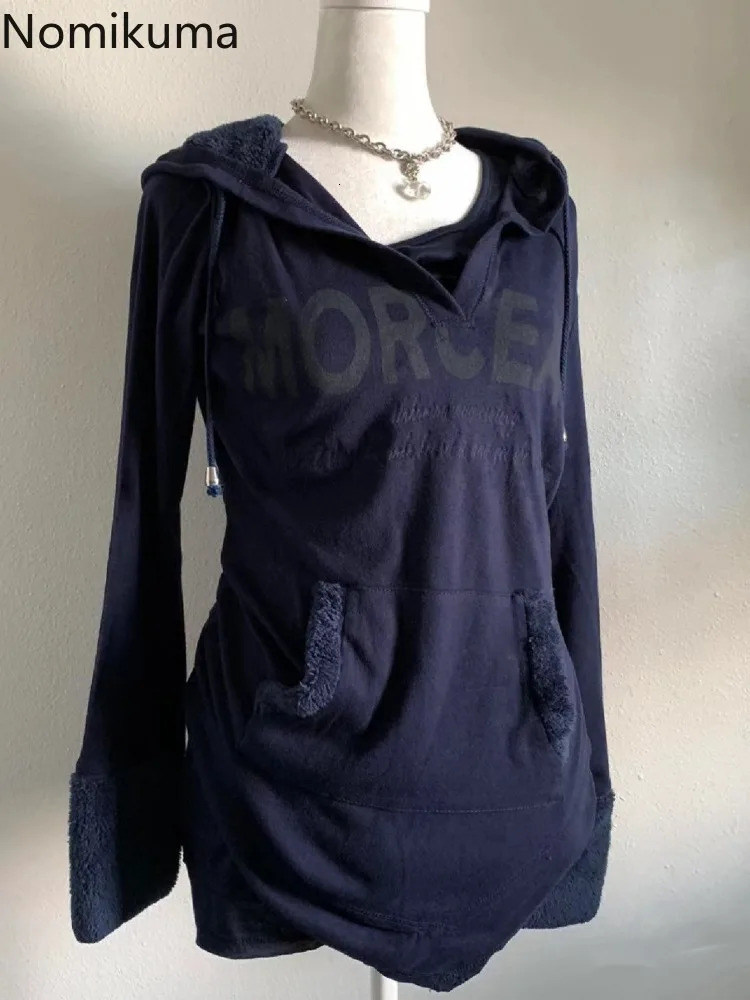 Womens Clothing Vintage Hoodies Lamb Fleece Patchwork Hooded Sweatshirt for Women Casual Korean Fashion Y2k Hoodie Tops 250904