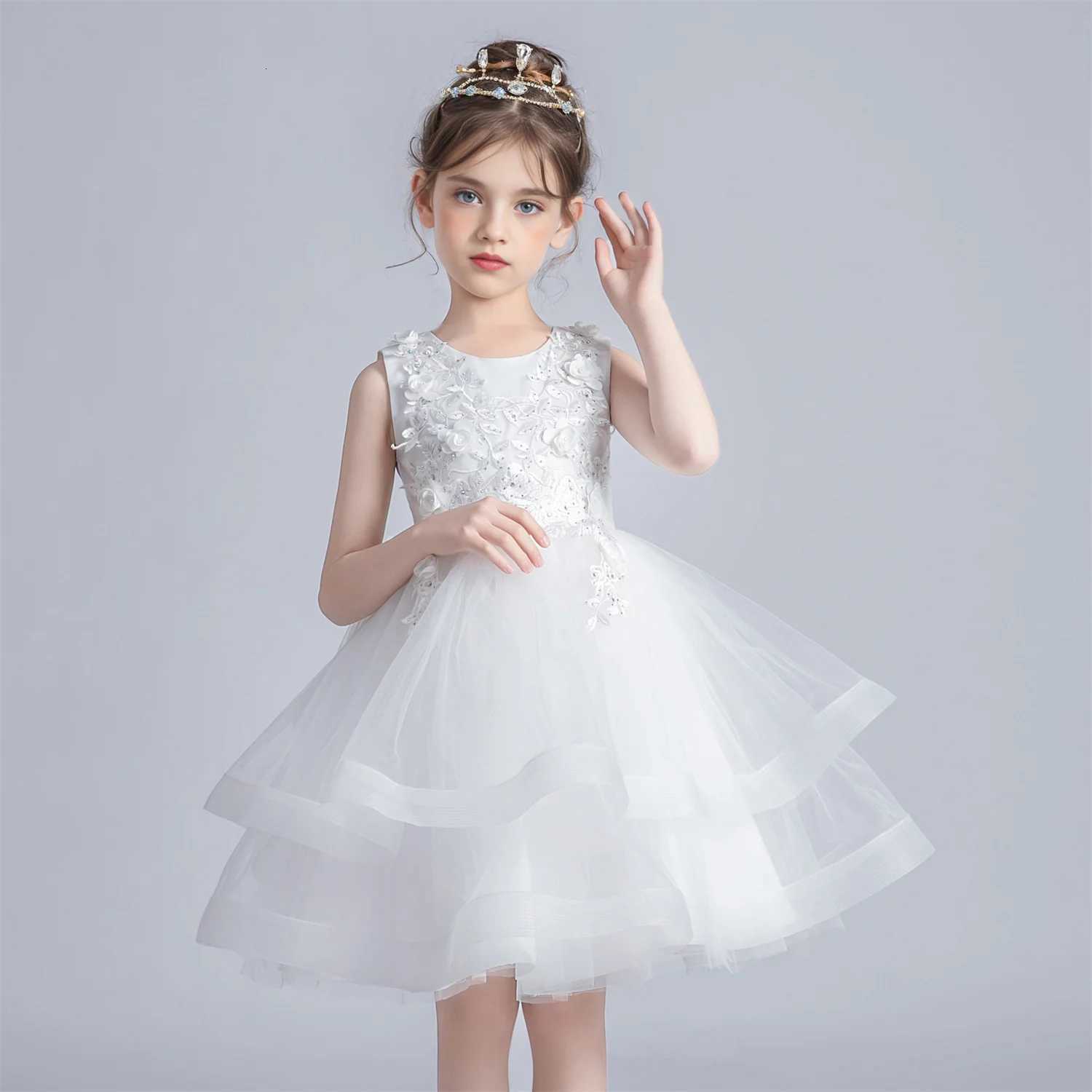 Kids Elegant Pearl Cake Princess Dress Girls Dresses For Wedding Evening Party Embroidery Flower Girl Dress Baby Girl Clothes Z250904