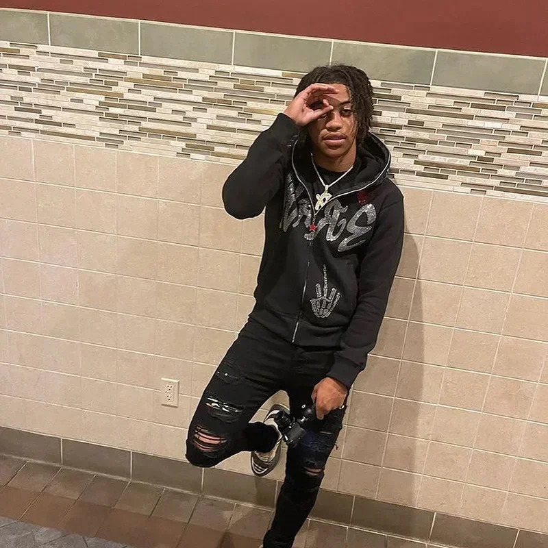 Autumn Fashion Punk Y2k Gothic Grunge Rhinestones Spider Web Zip Up Hoodies Long Sleeve Coat Sweatshirt Jacket Streetwear Winter 250904