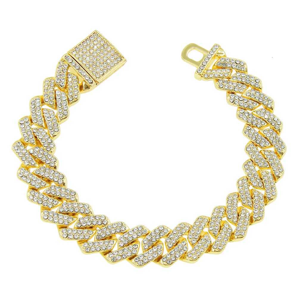 14MM 2 Row Rhinestone Paved mi Rhbus Cuban Chain Hip Hop Men Wen Prong Cuban Link Chain Bracelet d Out men Jewelry Y250904