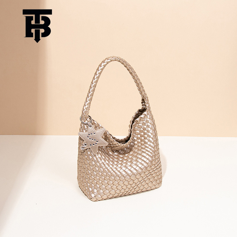 TB BHULAMTE Gun Gun Same Style Designer s bag Champagne Gold Woven Bag Tote Bag Star Pendant Large Capacity High-end Fashion Shoulder Bag Mother and C