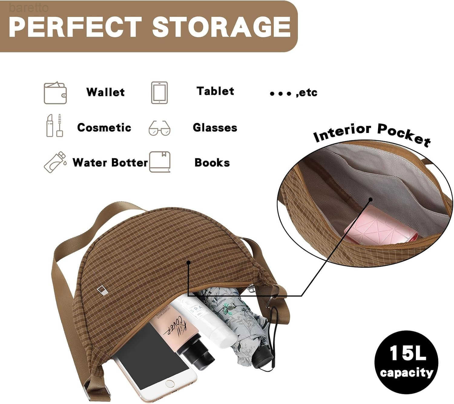 Checkered Nylon Crescent Bag for WomenMoon Bag with Metal Zipper and Card Slots M250903