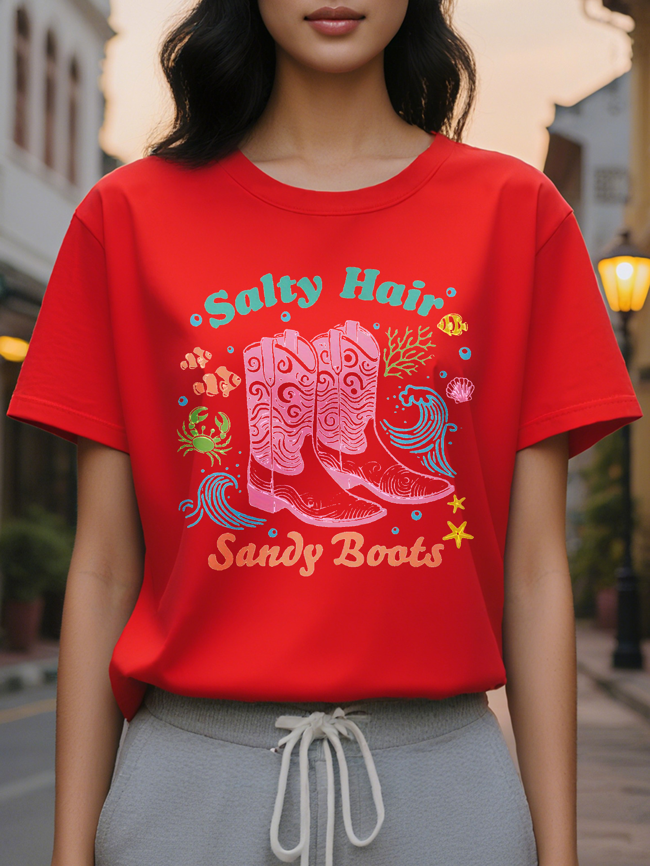 Beach style hairstyle with salt and sand