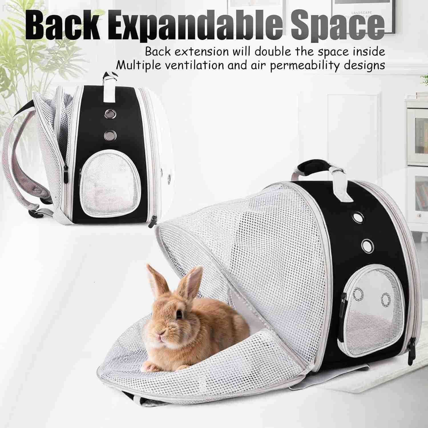 Back Expandable Backpack for Small Animals Portable Travel Bag Breathable Pet Carrier Cages for Bunny Guinea Pig Bearded Dragon Lizard Rabbit Squirrel